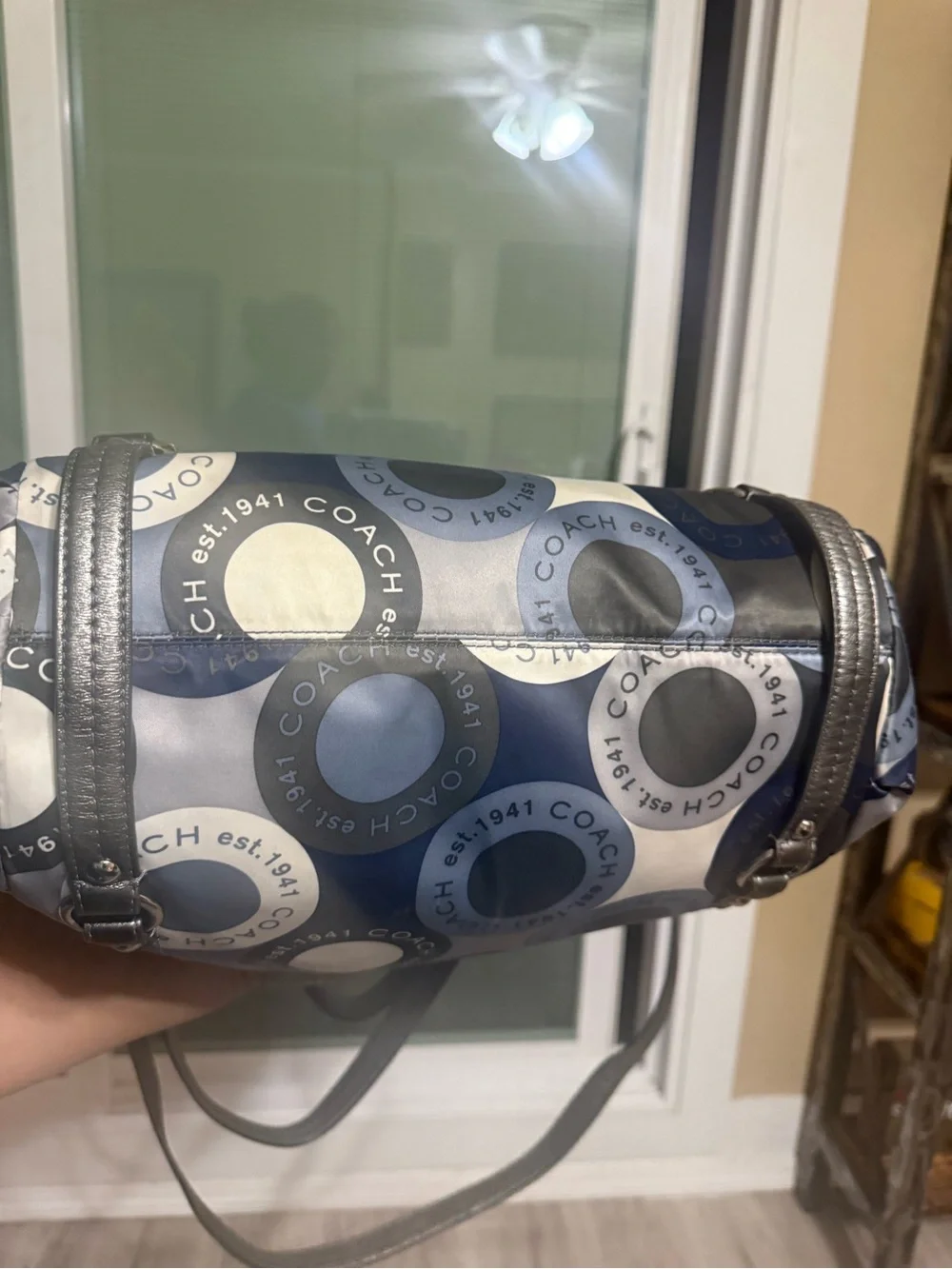 Coach Blue Gray Signature Circle Tote